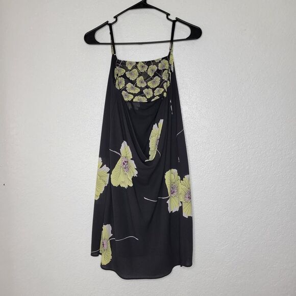1.STATE Black Yellow Floral Draped-Back Slip Strappy Cowl Mini Dress Size Small - Picture 5 of 5